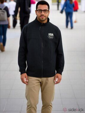 USA Olympic Team Logo M Authentic Warmup Full Zip Front Jacket in Dark Navy